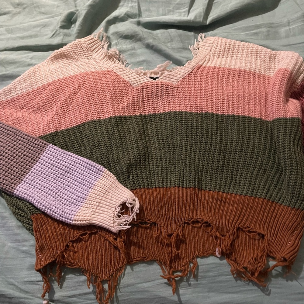 multi color distressed sweater